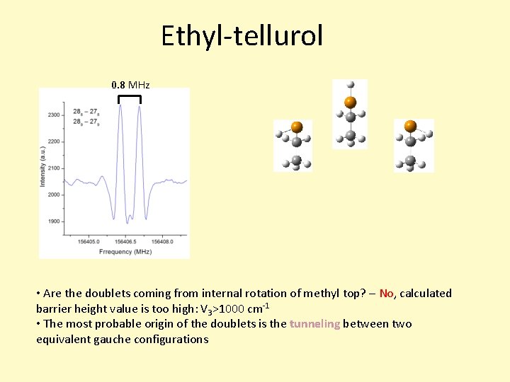 Ethyl-tellurol 0. 8 MHz • Are the doublets coming from internal rotation of methyl Ethyl-tellurol 0. 8 MHz • Are the doublets coming from internal rotation of methyl