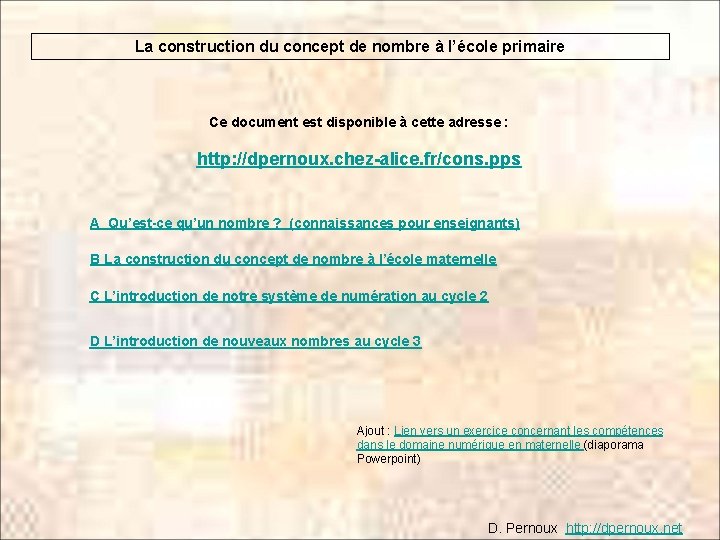 La construction du concept de nombre à l’école primaire Ce document est disponible à