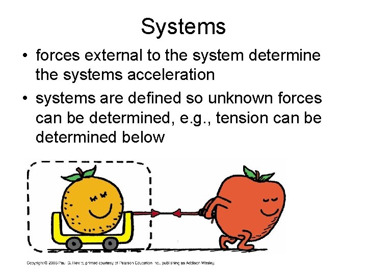 Systems • forces external to the system determine the systems acceleration • systems are