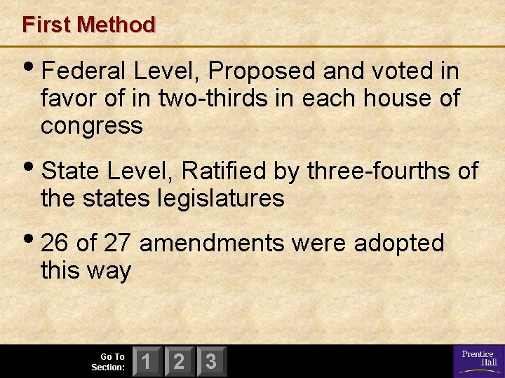 First Method • Federal Level, Proposed and voted in favor of in two-thirds in First Method • Federal Level, Proposed and voted in favor of in two-thirds in