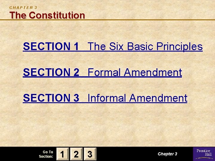 CHAPTER 3 The Constitution SECTION 1 The Six Basic Principles SECTION 2 Formal Amendment