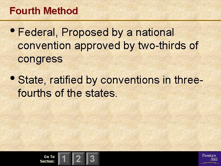 Fourth Method • Federal, Proposed by a national convention approved by two-thirds of congress