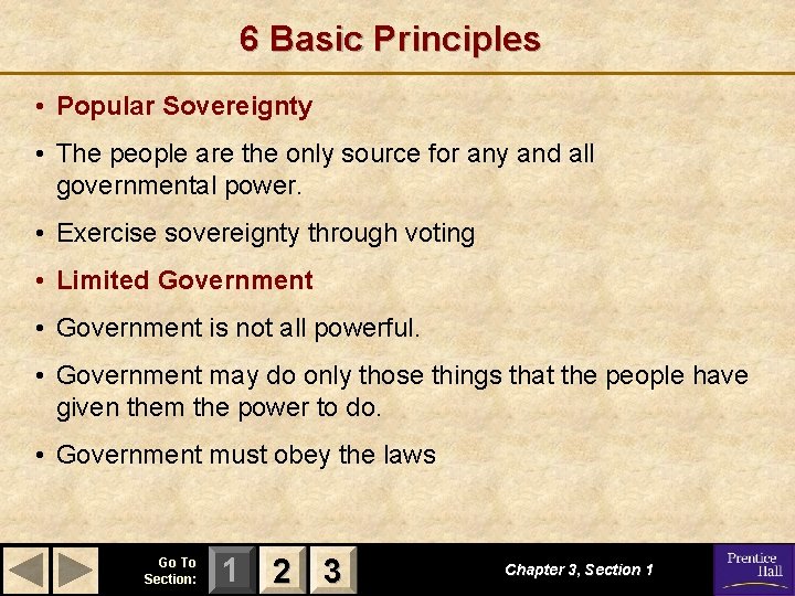 6 Basic Principles • Popular Sovereignty • The people are the only source for