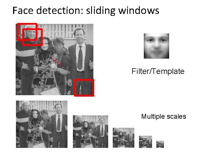 Face detection: sliding windows … Filter/Template Multiple scales 