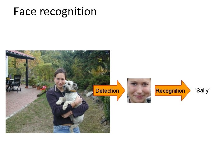 Face recognition Detection Recognition “Sally” 