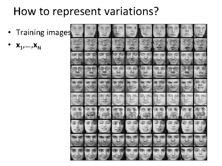How to represent variations? • Training images • x 1, …, x. N 