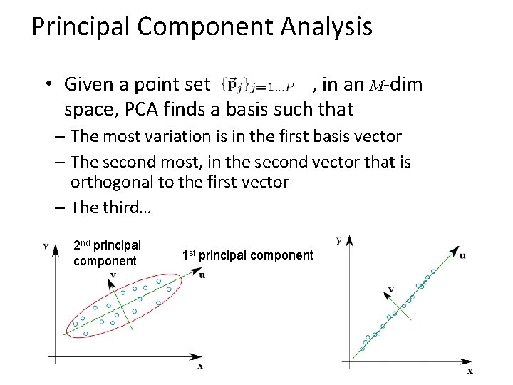 Principal Component Analysis • Given a point set , in an M-dim space, PCA