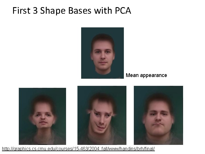 First 3 Shape Bases with PCA Mean appearance http: //graphics. cmu. edu/courses/15 -463/2004_fall/www/handins/brh/final/ 