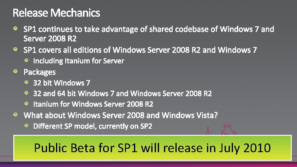 Public Beta for SP 1 will release in July 2010 