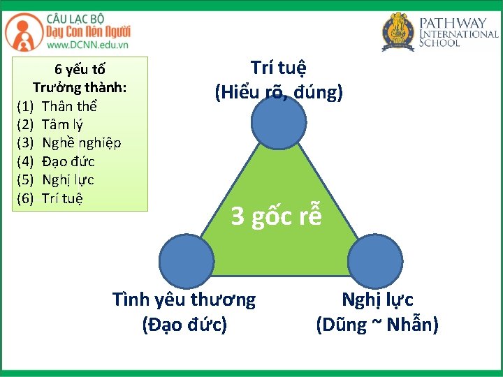 Cân bằng 3 gốc rễ 6 yếu tố Trưởng thành: (1) Thân thể (2)
