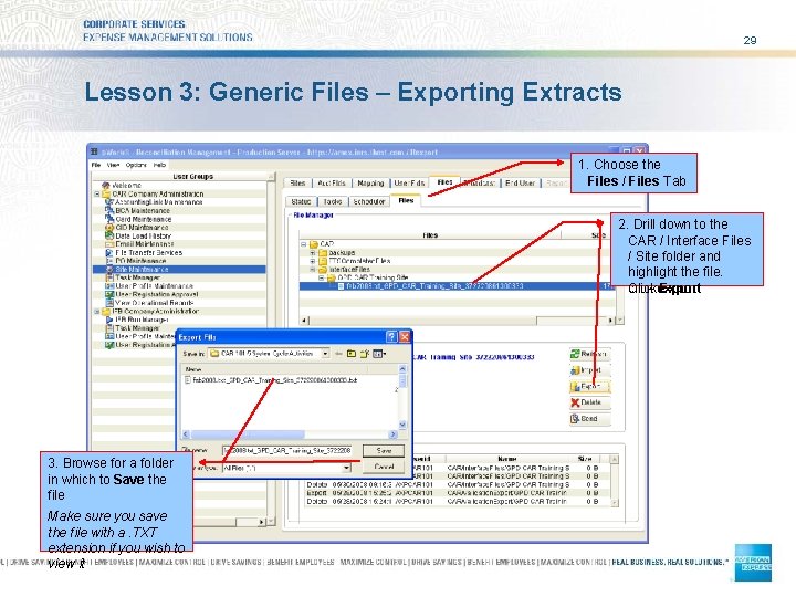 29 Lesson 3: Generic Files – Exporting Extracts 1. Choose the Files / Files