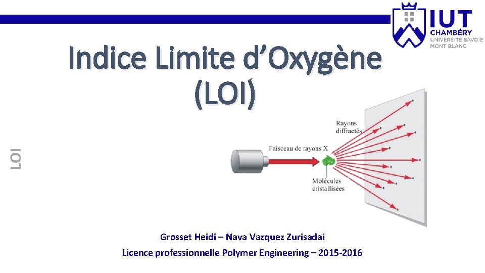 LOI Indice Limite d’Oxygène (LOI) Grosset Heidi – Nava Vazquez Zurisadai Licence professionnelle Polymer