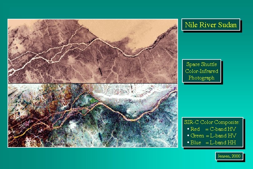 Nile River Sudan Space Shuttle Color-Infrared Photograph SIR-C Color Composite: • Red = C-band
