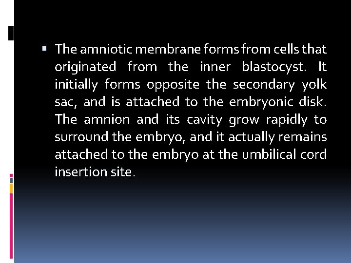  The amniotic membrane forms from cells that originated from the inner blastocyst. It
