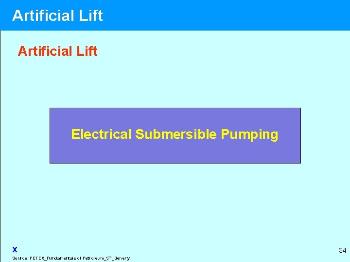 Artificial Lift Electrical Submersible Pumping x Source: PETEX_Fundamentals of Petroleum_5 th_Denehy 34 