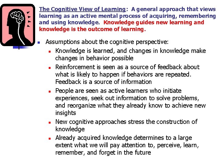 The Cognitive View of Learning: A general approach that views learning as an active