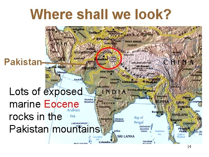 Where shall we look? Pakistan Lots of exposed marine Eocene rocks in the Pakistan