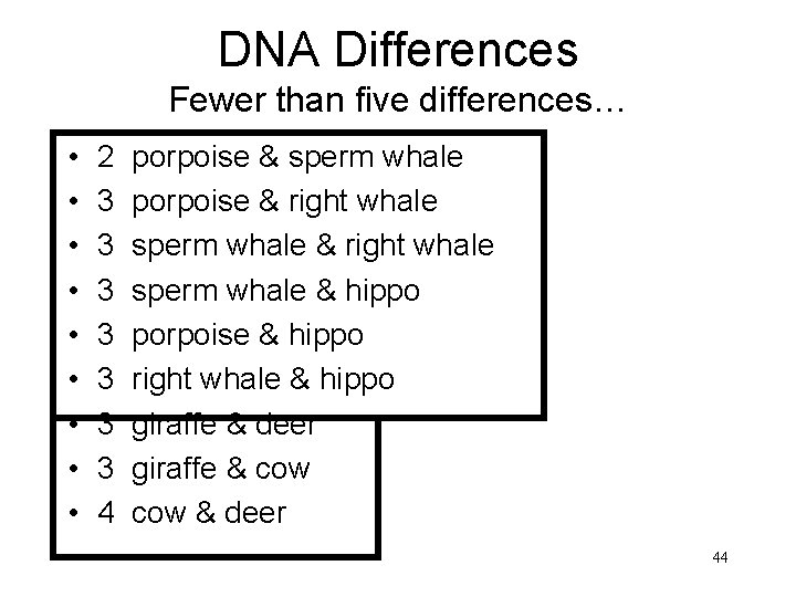 DNA Differences Fewer than five differences… • • • 2 3 3 3 3