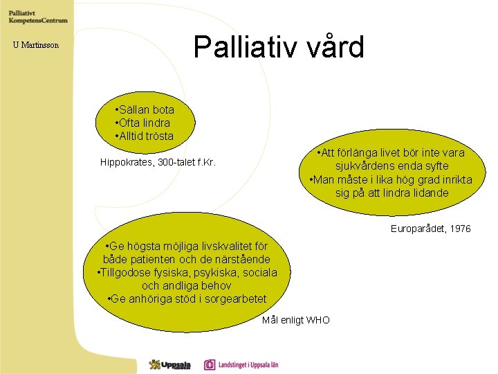Palliativ vård U Martinsson • Sällan bota • Ofta lindra • Alltid trösta •