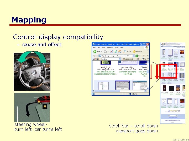 Mapping Control-display compatibility – cause and effect steering wheelturn left, car turns left scroll