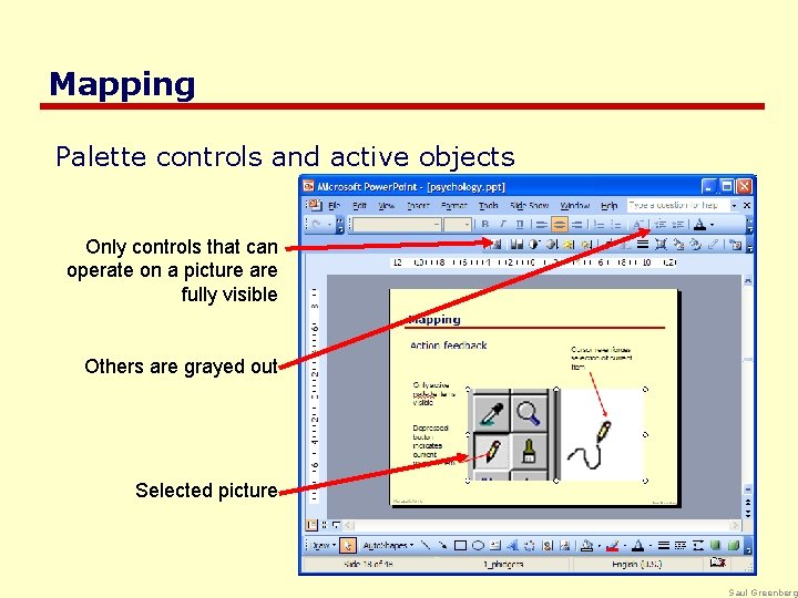 Mapping Palette controls and active objects Only controls that can operate on a picture