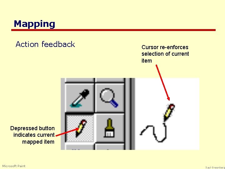 Mapping Action feedback Cursor re-enforces selection of current item Depressed button indicates current mapped