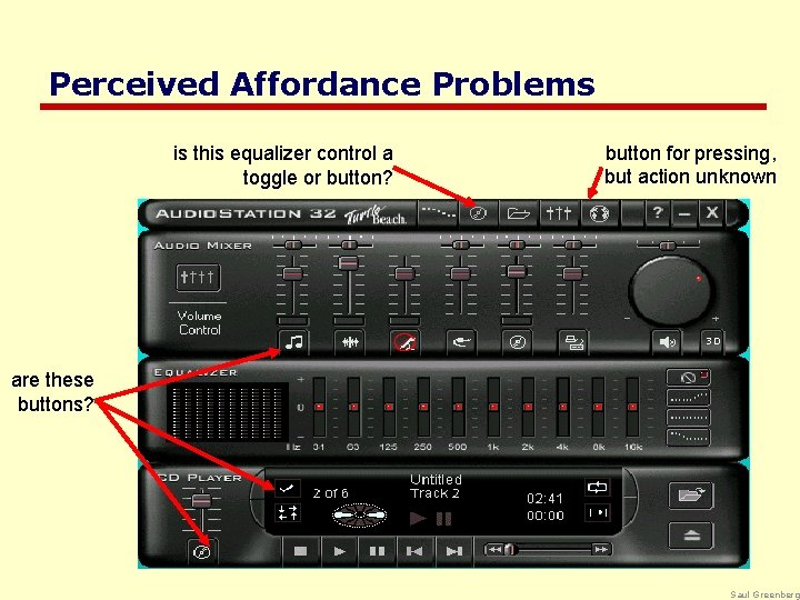 Perceived Affordance Problems is this equalizer control a toggle or button? button for pressing,