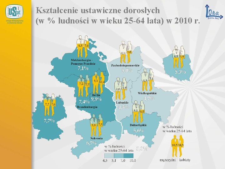 Kształcenie ustawiczne dorosłych (w % ludności w wieku 25 -64 lata) w 2010 r.