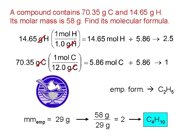 A compound contains 70. 35 g C and 14. 65 g H. Its molar A compound contains 70. 35 g C and 14. 65 g H. Its molar