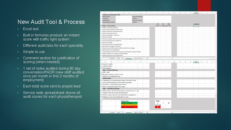 New Audit Tool & Process • Excel tool • Built in formulas produce an New Audit Tool & Process • Excel tool • Built in formulas produce an