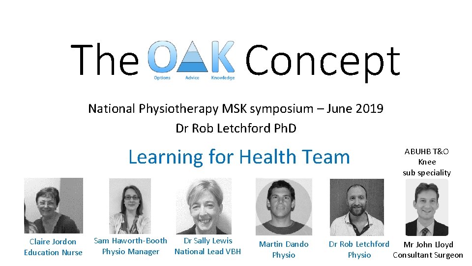 The OAK Concept National Physiotherapy MSK symposium – June 2019 Dr Rob Letchford Ph. The OAK Concept National Physiotherapy MSK symposium – June 2019 Dr Rob Letchford Ph.