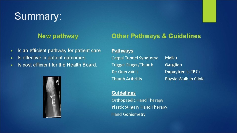 Summary: New pathway Is an efficient pathway for patient care. § Is effective in Summary: New pathway Is an efficient pathway for patient care. § Is effective in
