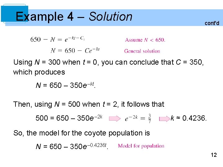 Example 4 – Solution cont'd Using N = 300 when t = 0, you