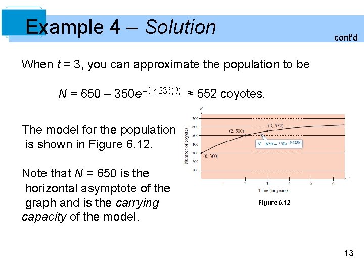 Example 4 – Solution cont'd When t = 3, you can approximate the population