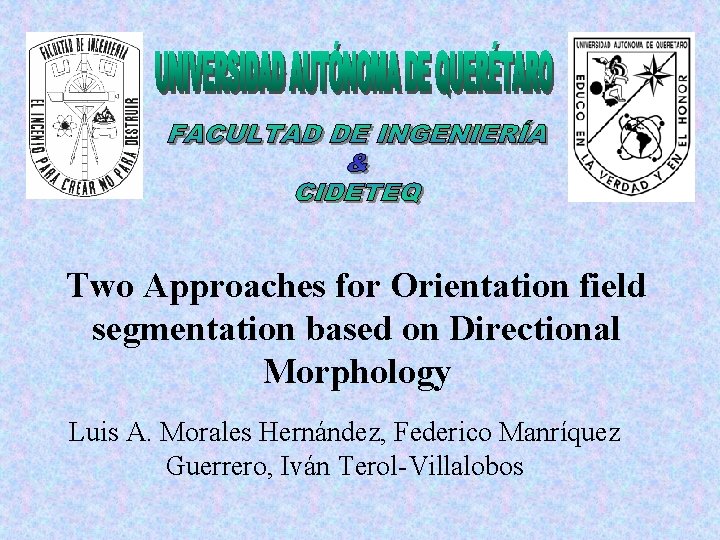 Two Approaches for Orientation field segmentation based on Directional Morphology Luis A. Morales Hernández,