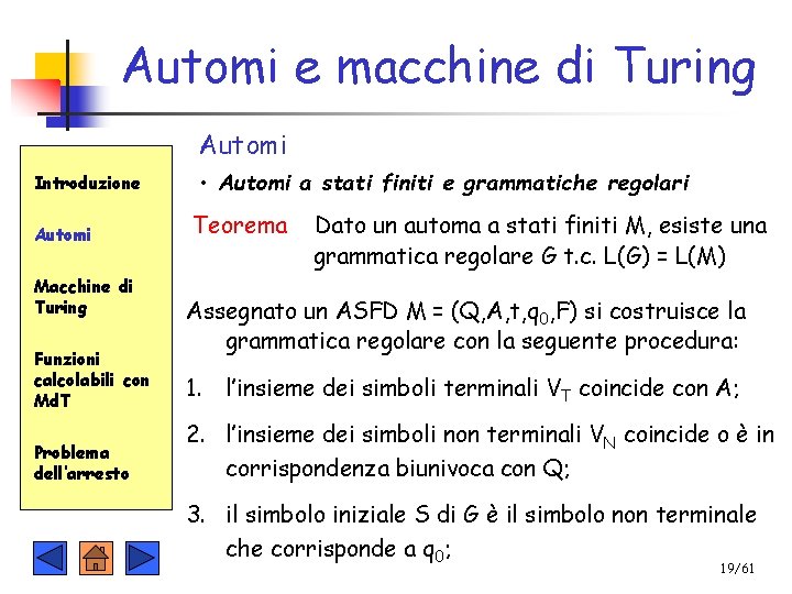 Automi e macchine di Turing Automi Introduzione Automi Macchine di Turing Funzioni calcolabili con