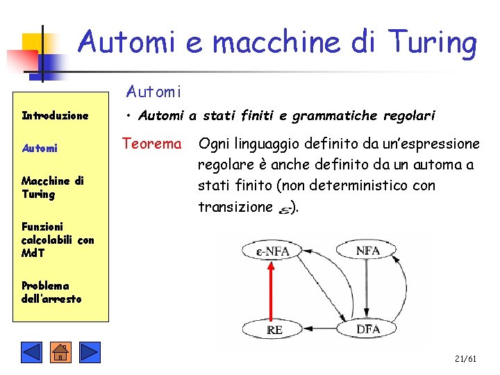 Automi e macchine di Turing Automi Introduzione Automi Macchine di Turing • Automi a