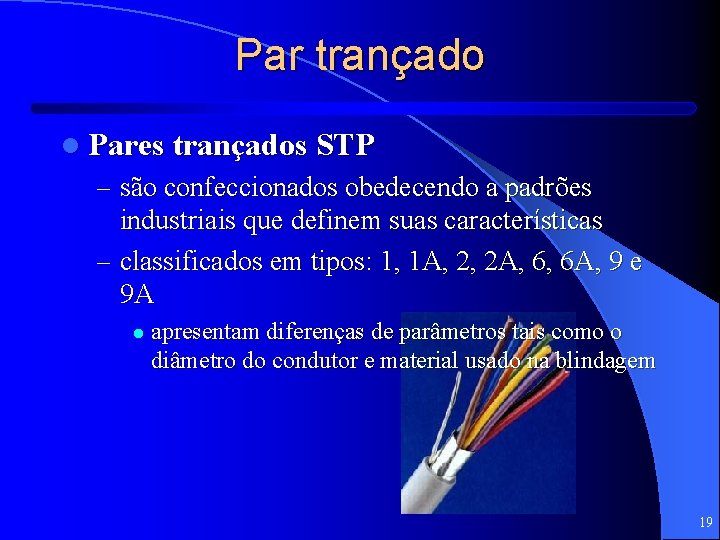 Par trançado l Pares trançados STP – são confeccionados obedecendo a padrões industriais que