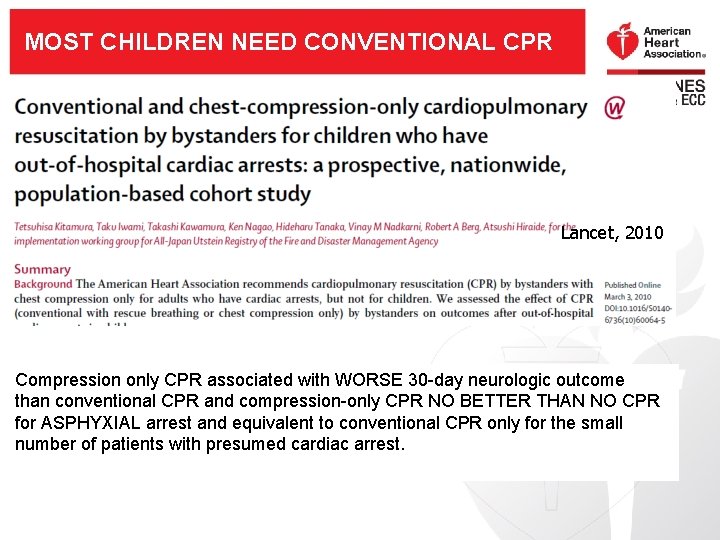 MOST CHILDREN NEED CONVENTIONAL CPR COMPRESSION ONLY FOR CHILDREN Lancet, 2010 Compression only CPR MOST CHILDREN NEED CONVENTIONAL CPR COMPRESSION ONLY FOR CHILDREN Lancet, 2010 Compression only CPR