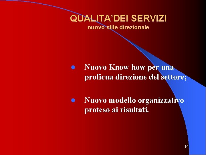 QUALITA’DEI SERVIZI nuovo stile direzionale l Nuovo Know how per una proficua direzione del