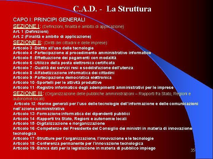 C. A. D. - La Struttura CAPO I: PRINCIPI GENERALI SEZIONE I: (Definizioni, finalità