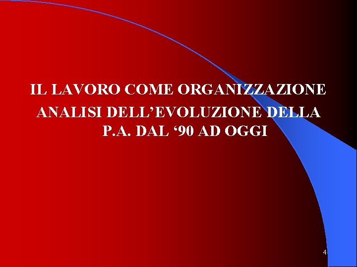 IL LAVORO COME ORGANIZZAZIONE ANALISI DELL’EVOLUZIONE DELLA P. A. DAL ‘ 90 AD OGGI