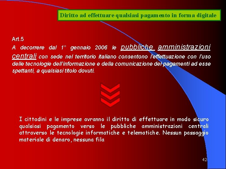 Diritto ad effettuare qualsiasi pagamento in forma digitale Art. 5 A decorrere dal 1°