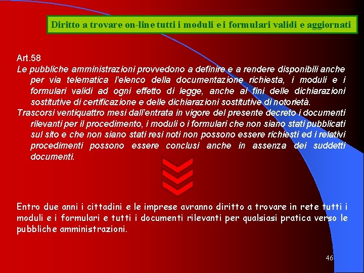 Diritto a trovare on-line tutti i moduli e i formulari validi e aggiornati Art.