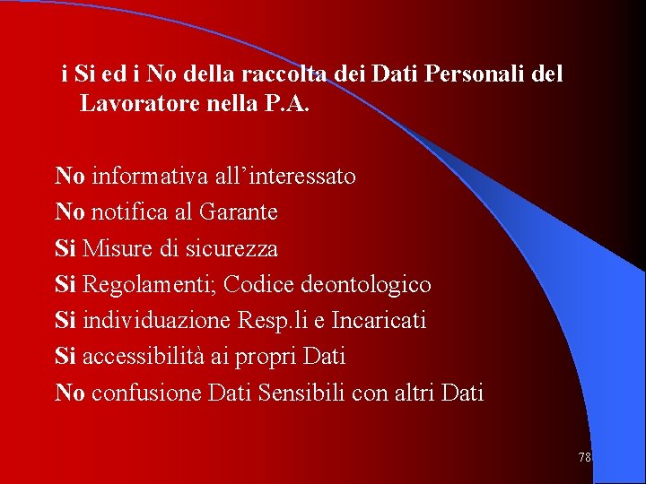  i Si ed i No della raccolta dei Dati Personali del Lavoratore nella