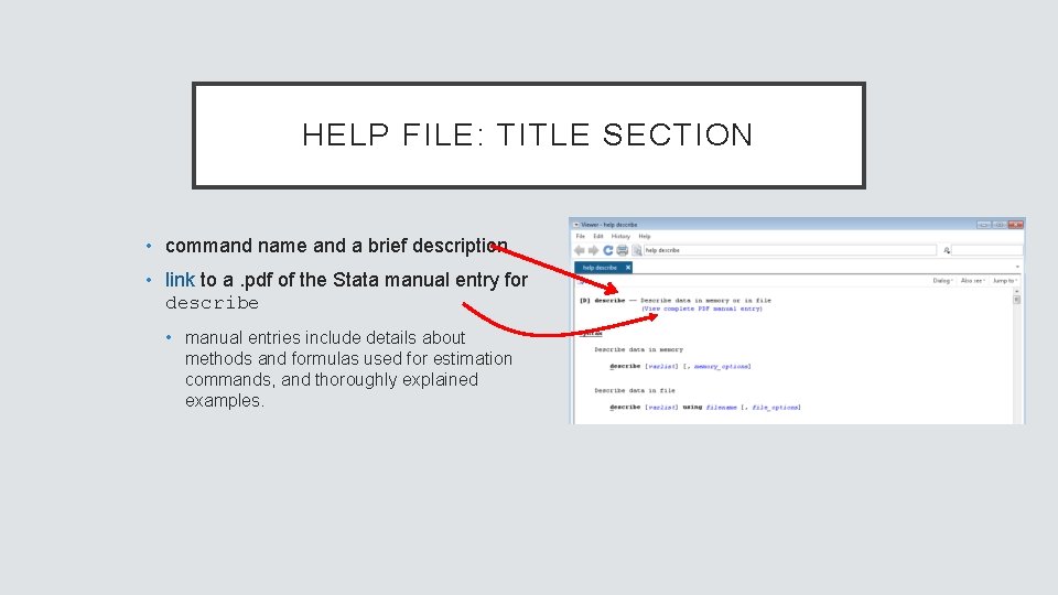 HELP FILE: TITLE SECTION • command name and a brief description • link to