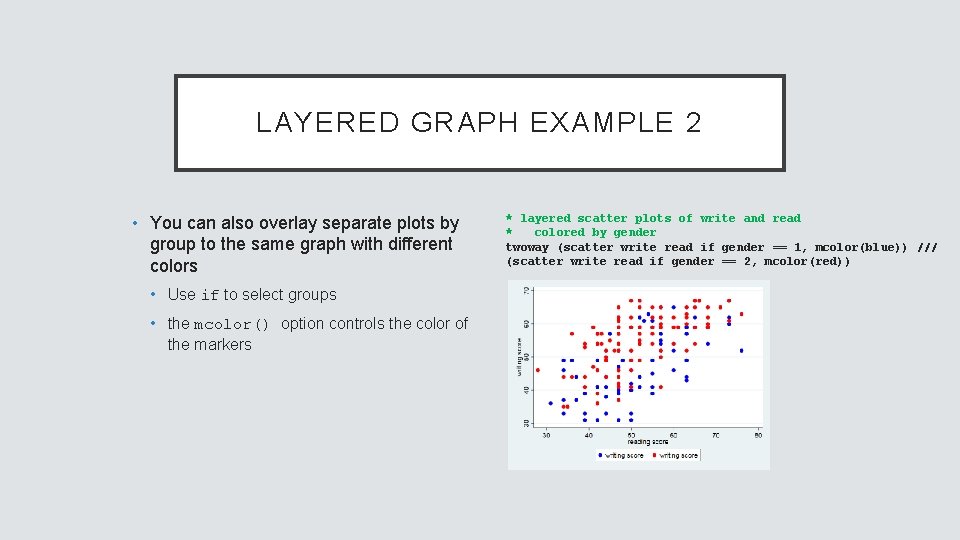 LAYERED GRAPH EXAMPLE 2 • You can also overlay separate plots by group to