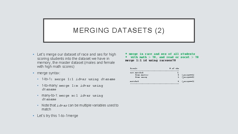 MERGING DATASETS (2) • Let’s merge our dataset of race and ses for high