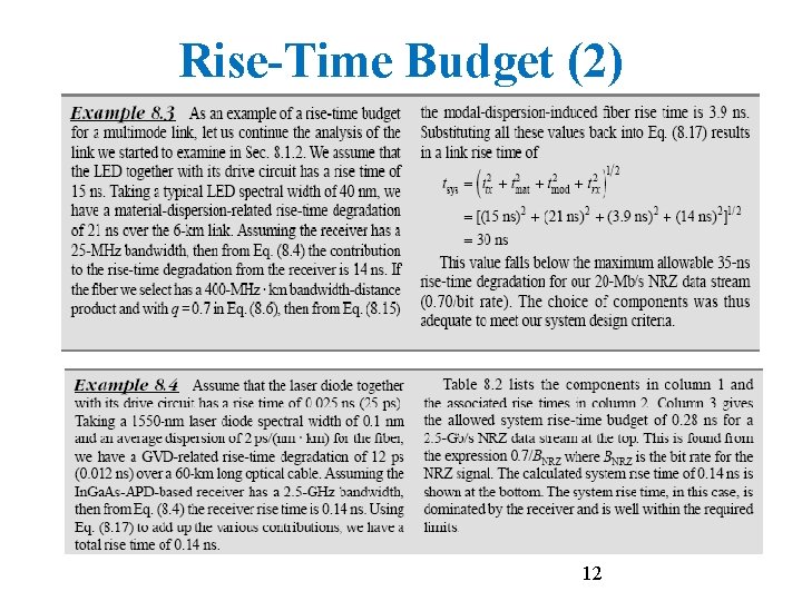 Rise-Time Budget (2) 12 