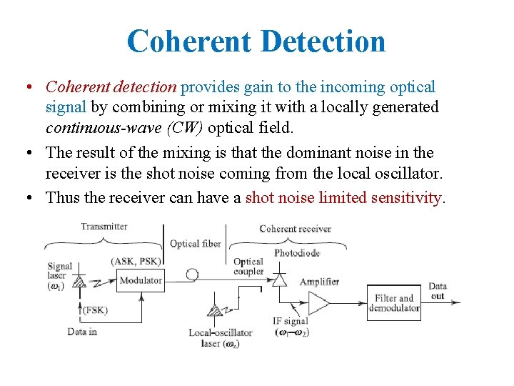 Coherent Detection • Coherent detection provides gain to the incoming optical signal by combining